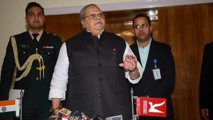 J&K Governor Satya Pal Malik addresses the media in Jammu | PTI