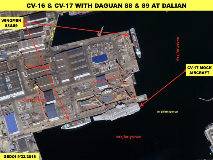 The most visible difference between the CV-17 and the previous Type 001 CV-16 ‘Liaoning’ aircraft carrier is the former’s island length.