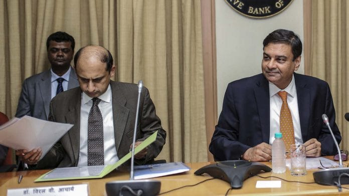 Viral Acharya (left) with Urjit Patel