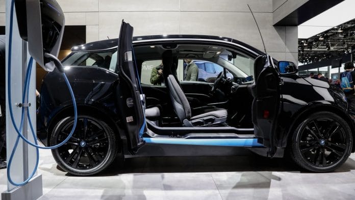 An electric car getting charged