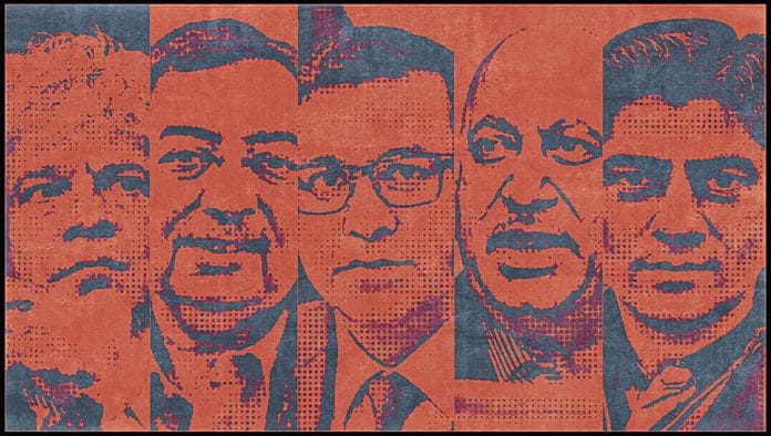 (L-R) Suhel Seth, Vinod Dua, Rahul Johri, MJ Akbar, Gaurav Sawant