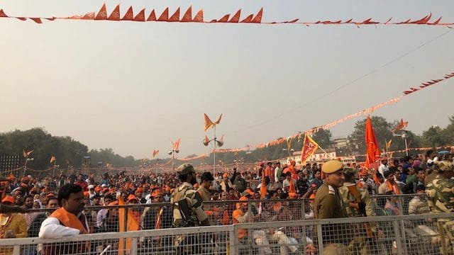 Crowds gathered both outside and inside Ramlila Maidan