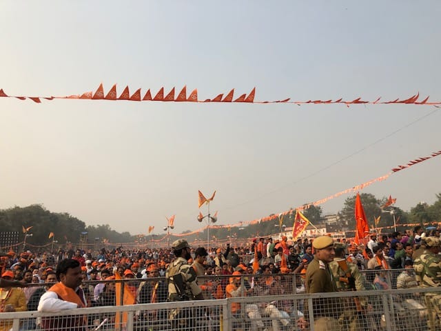 Crowds gathered both outside and inside Ramlila Maidan