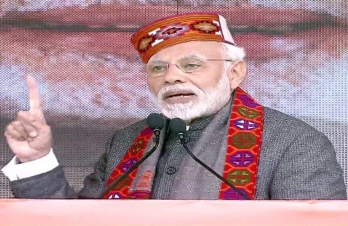 Prime Minjster Narendra Modi at a rally in Dharamsala | @BJP4India/Twitter