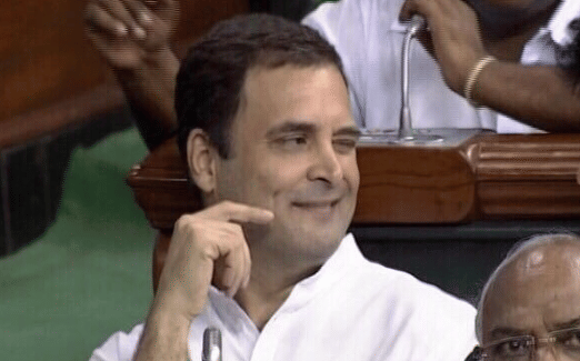 Congress President Rahul Gandhi after his speech in the Lok Sabha on 'no-confidence motion' during the Monsoon Session of Parliament | PTI