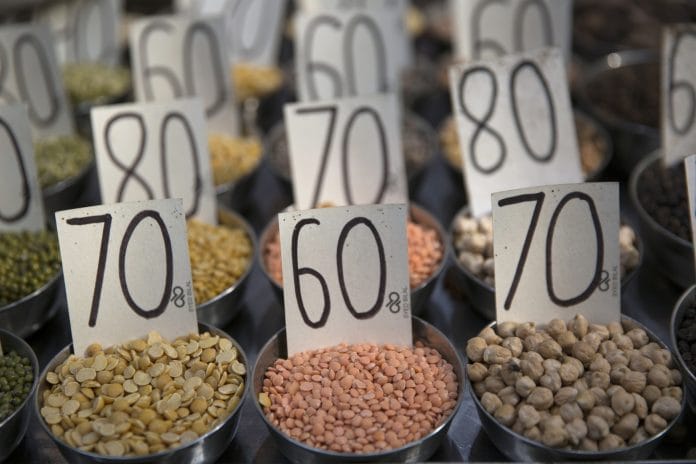 Samples of pulses are displayed in a wholesaler at Khari Baoli spice market in New Delhi | Photo: Ruhani Kaur | Bloomberg