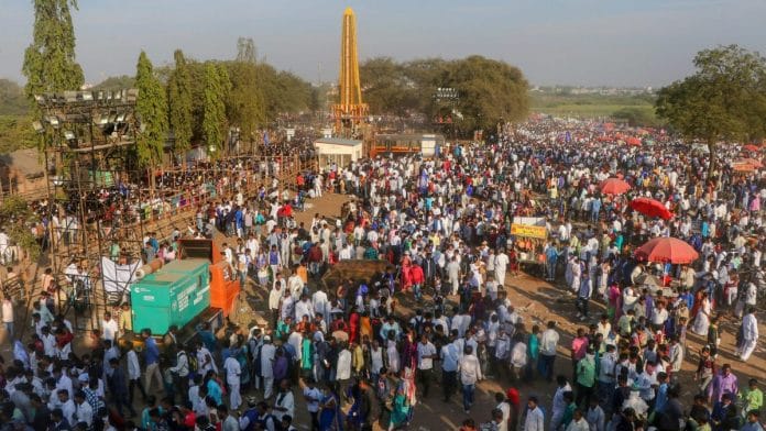 File photo | Visitors at the 201st anniversary of Victory Pillar at Bhima Koregaon village near Pune | Photo: PTI