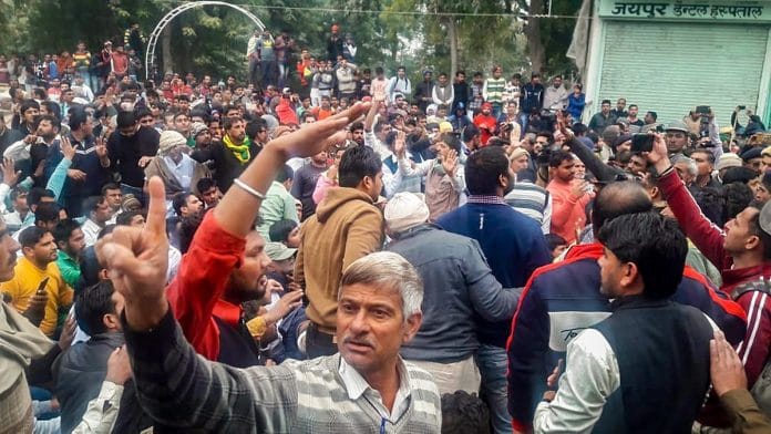 A crowd outside a counting booth in Jind | PTI