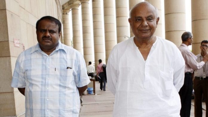 File photo of H.D. Deve Gowda with son Kumaraswamy