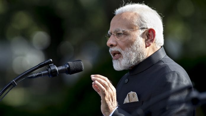 Narendra Modi speaks during a joint statement with U.S. President Donald Trump in the White House in Washington, D.C., U.S. | ThePrint.in