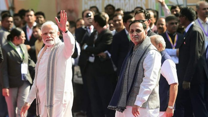 Prime Minister Narendra Modi and Gujarat CM Vijay Rupani arrive to inaugurate 'Vibrant Gujarat Global Trade Show' in Ahmedabad