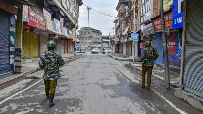 File photo of security personnel patrolling a street in Srinagar | S Irfan/PTI
