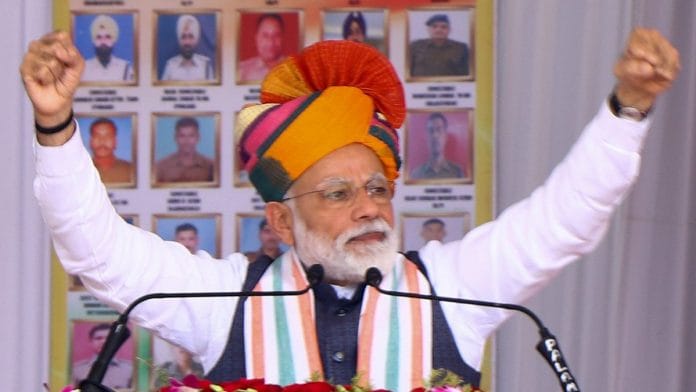 File photo of Narendra Modi at a rally in Churu, Rajasthan | PTI
