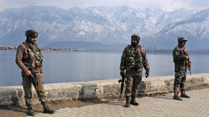 Security person keep vigil in Srinagar | Umar Ganie/PTI