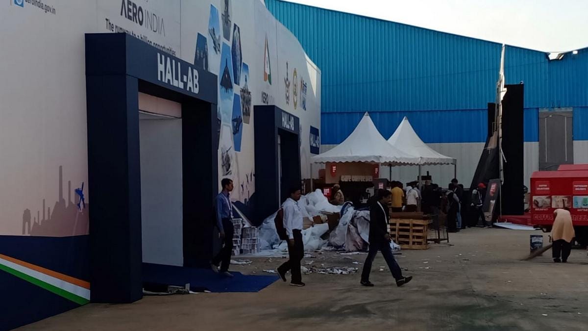 Stalls being readied at the air show on the opening day | Snehesh Alex Philip/ThePrint