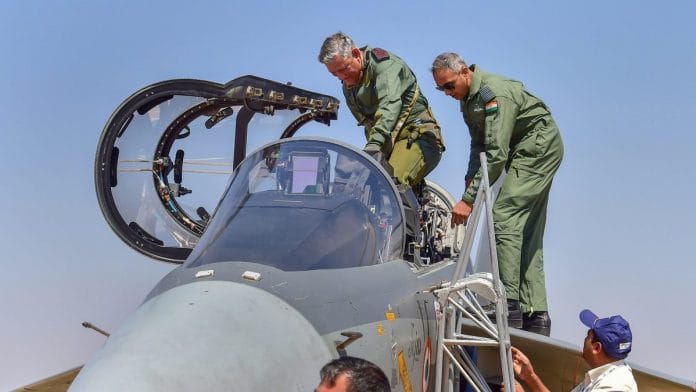 Army chief Gen Bipin Rawat gets inside the cockpit of an LCA 'Tejas' at Aero India 2019 air show in Bengaluru | Shailendra Bhojak/PTI
