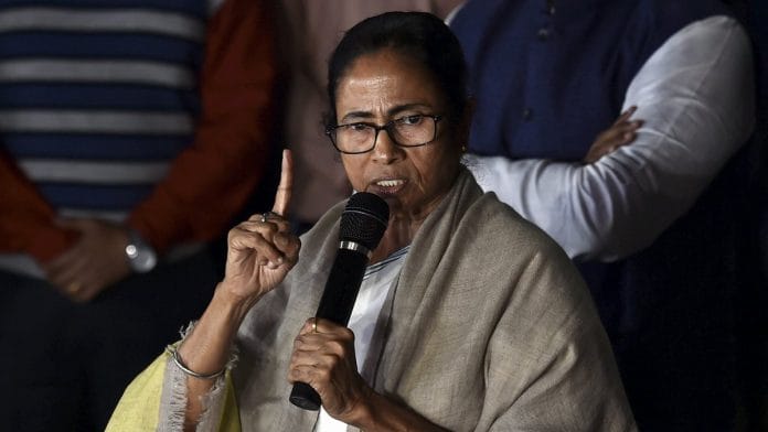 Mamata Banerjee addresses media after coming out of Kolkata Police Commissioner Rajeev Kumar's residence, in Kolkata | Swapan Mahapatra/PTI