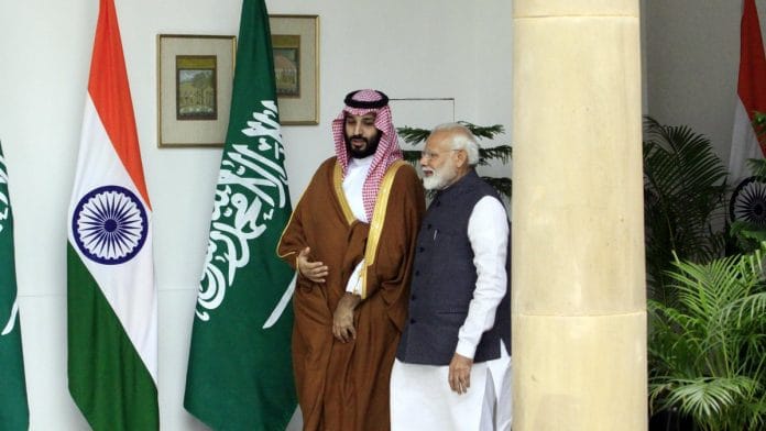 File photo of PM Narendra Modi with Saudi Crown Prince Mohammed bin Salman in Delhi in 2019 | Praveen Jain
