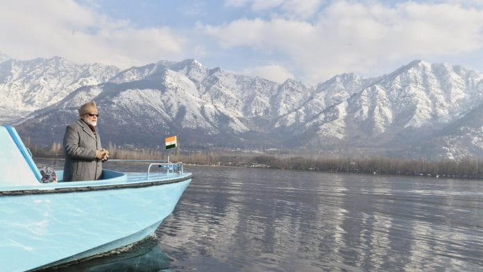 PM Modi at the Dal lake during his visit to J&K