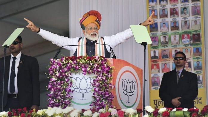 PM Narendra Modi addresses a public rally in Churu, Rajasthan | PTI
