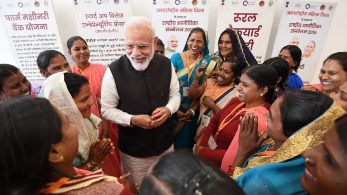 File photo of PM Narendra Modi at the National Women Livelihood Meet 2019, Uttar Pradesh | PTI