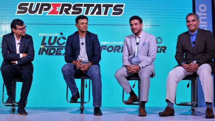 L -R: Editor-in-chief of ESPNcricinfo Sambit Bal, ex-cricketers Rahul Dravid, Sanjay Manjrekar and IIT Madras Prof Raghunathan Rengaswamy | By special arrangement