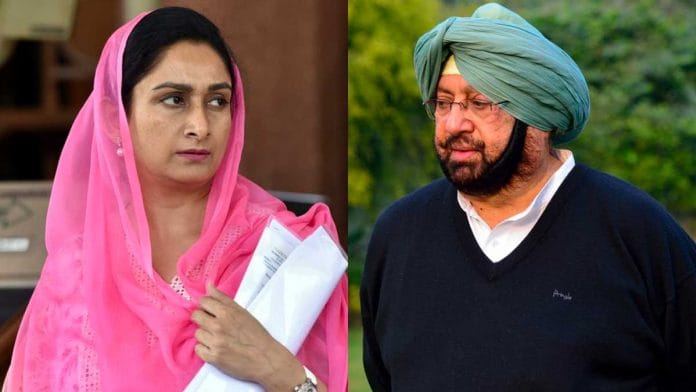 Harsimrat Kaur Badal (L) and Captain Amarinder Singh (R)