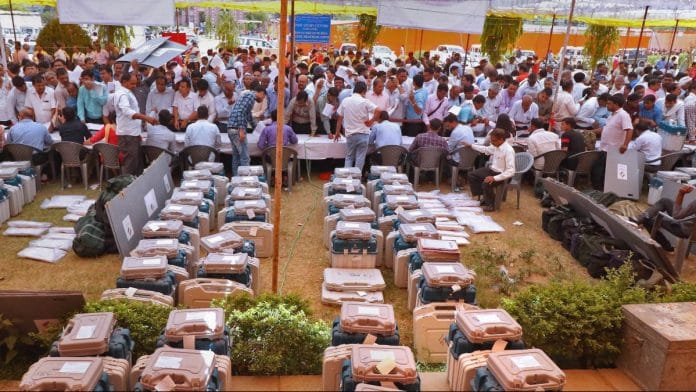 Polling officials collect EVMs and other material in Jaipur | PTI