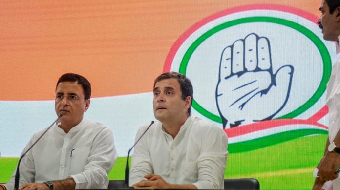 Congress spokesperson Randeep Singh Surjewala and party president Rahul Gandhi