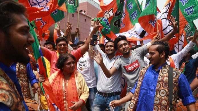 BJP supporters celebrating party's win in the Lok Sabha elections | Photo: Manisha Mondal | ThePrint