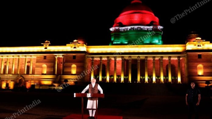 PM Narendra Modi addresses media at the Rashtrapati Bhavan