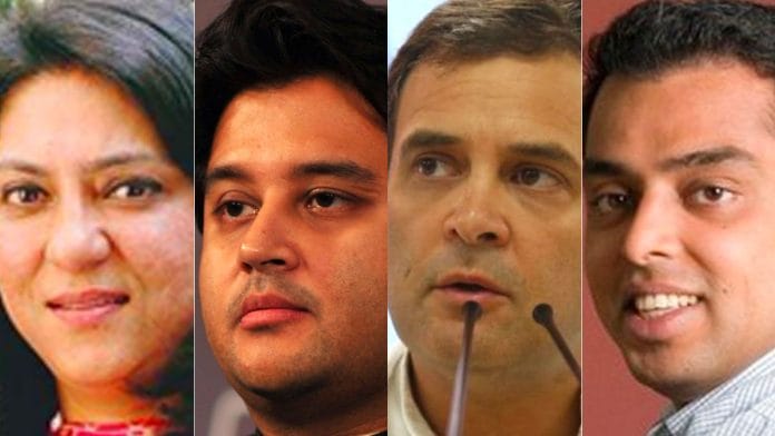 L to R: Priya Dutt, Jyotiraditya Scindia, Rahul Gandhi and Milind Deora