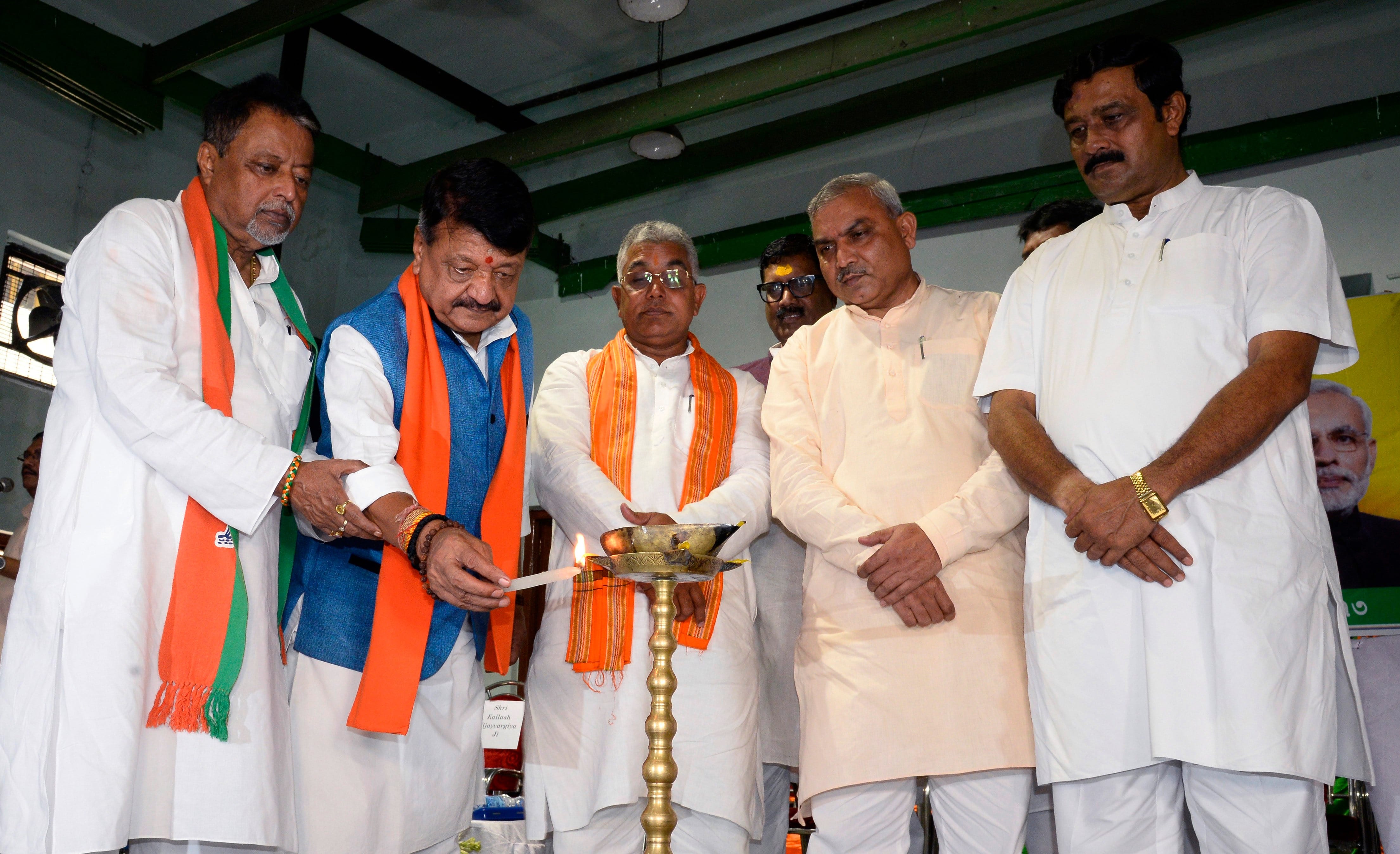 West Bengal's BJP team with (L-R) Mukul Roy, Kailash Vijayvargiya, Dilip Ghosh and Rahul Sinha. | ANI Photos
