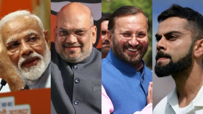 (L-R) Narendra Modi, Amit Shah, Prakash Javadekar, Virat Kohli. | ThePrint