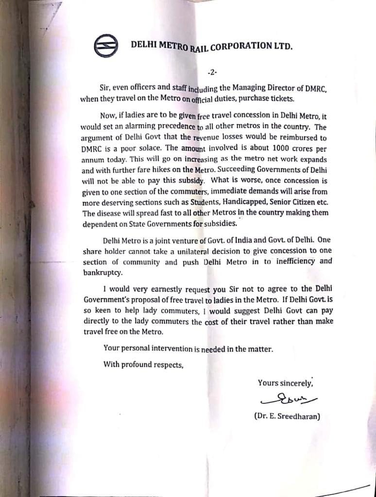 A copy of the letter Sreedharan sent. | By special arrangement | ThePrint