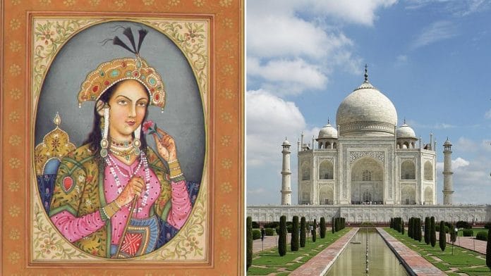 Mumtaz Mahal (L) and the Taj Mahal (R)