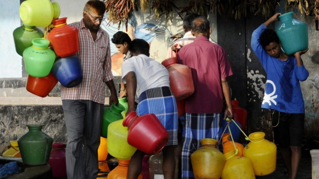 People struggle to collect water in Chennai. | ANI Photos