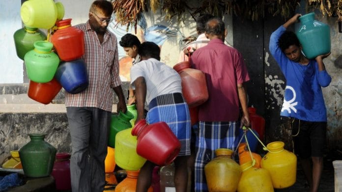 People struggle to collect water in Chennai. | ANI Photos