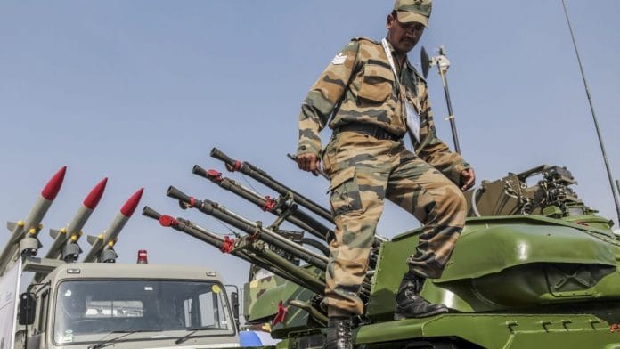 An Indian Army soldier climbs down from a Schilka air defence weapon system | Representational image | Photographer: Dhiraj Singh/Bloomberg