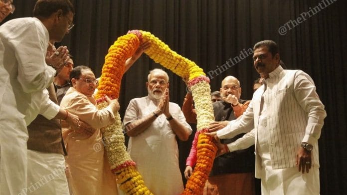 PM Modi with other BJP leaders at the party's parliamentary meet in July | Photo: Praveen Jain | ThePrint