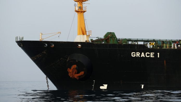 The impounded Iranian crude oil tanker, Grace 1, sits anchored off the coast of Gibraltar | Photographer: Marcelo del Pozo | Bloomberg