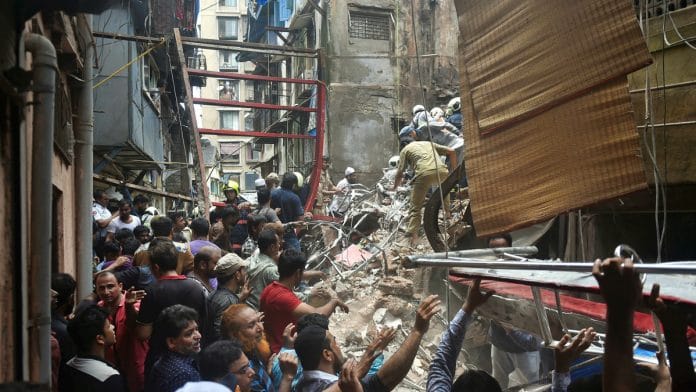 Rescue and relief works underway after the collapse of the four-storey Kesarbai building at Dongri in Mumbai | PTI