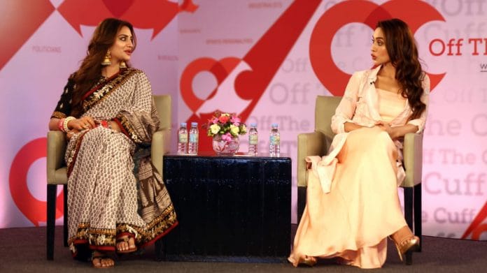 MPs Nusrat Jahan (L) and Mimi Chakraborty (R) at ThePrint's Off The Cuff. | Photo: Suraj Singh Bisht | ThePrint