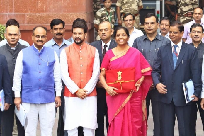 Finance Minister Nirmala Sitharaman arrives at the Parliament to present the 2019 Budget. | Photo: Suraj Singh Bisht | ThePrint