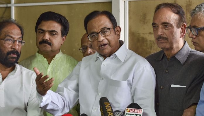 Senior Congress leader P Chidambaram addresses the media