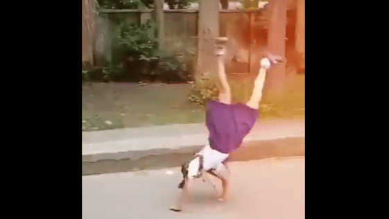 One of the school students doing gymnastics