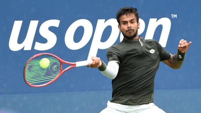 Sumit Nagal in action against Joao Menezes at the 2019 US Open | McCarton Ackerman | www.usopen.org