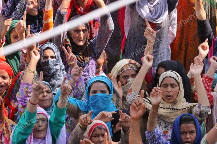 Women protest in Soura, Downtown Srinagar in Jammu and Kashmir on 11th August, 2019 | Photo: Praveen Jain