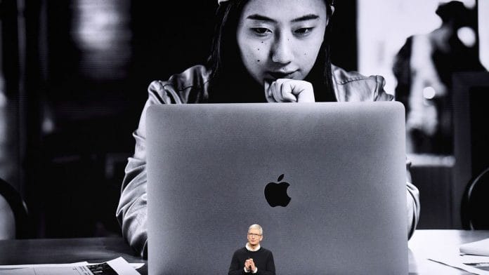 Tim Cook, chief executive officer of Apple Inc., speaks during the unveiling of Apple TV+, a streaming platform for video and news | Photographer: David Paul Morris | Bloomberg