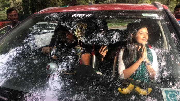 Alka Lamba outside 10 Janpath in New Delhi